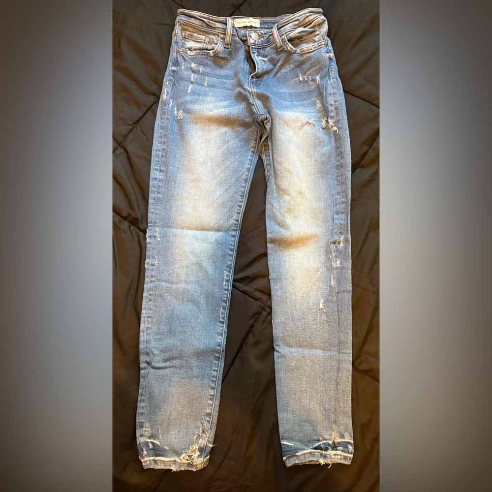Flying Monkey Lighter Blue Denim Skinny Jeans Distressed Size 29 Woman
